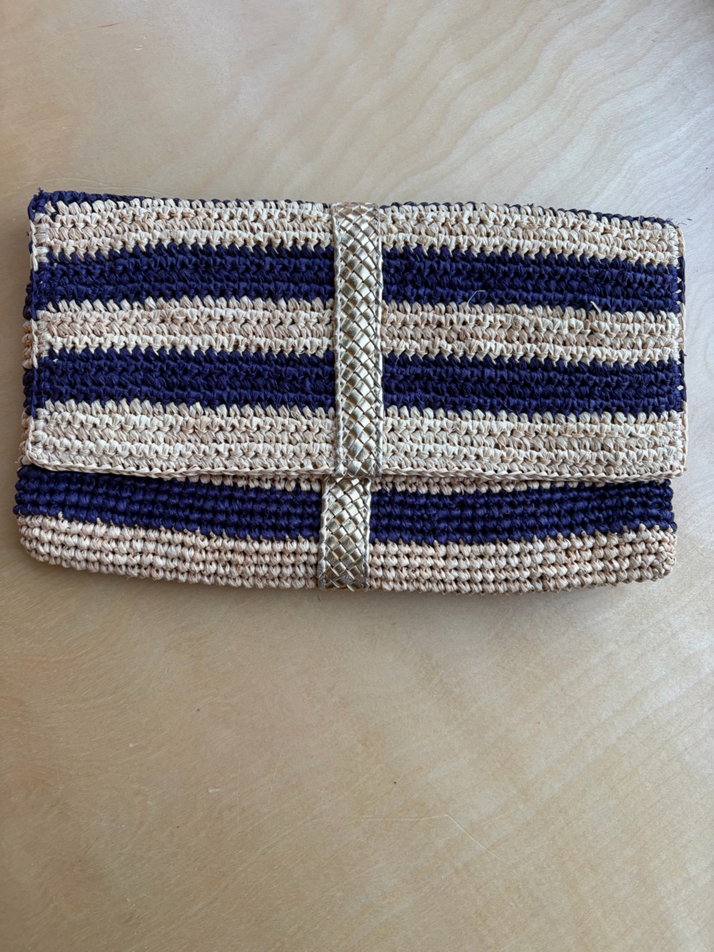 Striped Navy and Natural Woven Clutch